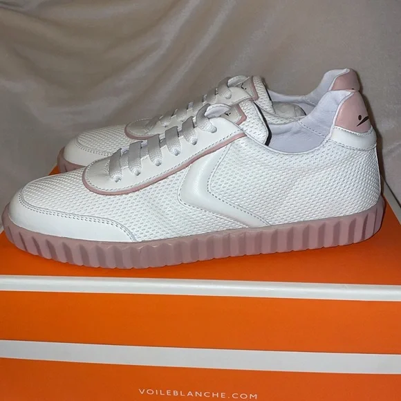 NWT VOILE BLANCHE SELIA Leather Sneakers in
White-Light Pink - Picture 11 of 14